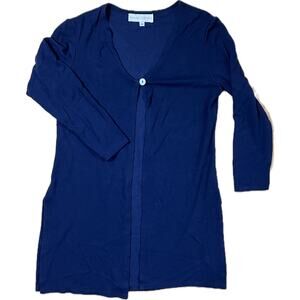 VTG Casual Corner Navy Blue Long Cardigan Pearl Button Flowy Sweater Woman Small